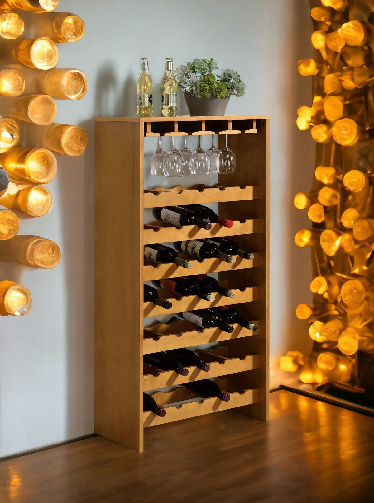 Hanzi Built-in Wine Rack with Stemware Holders - Particle Board