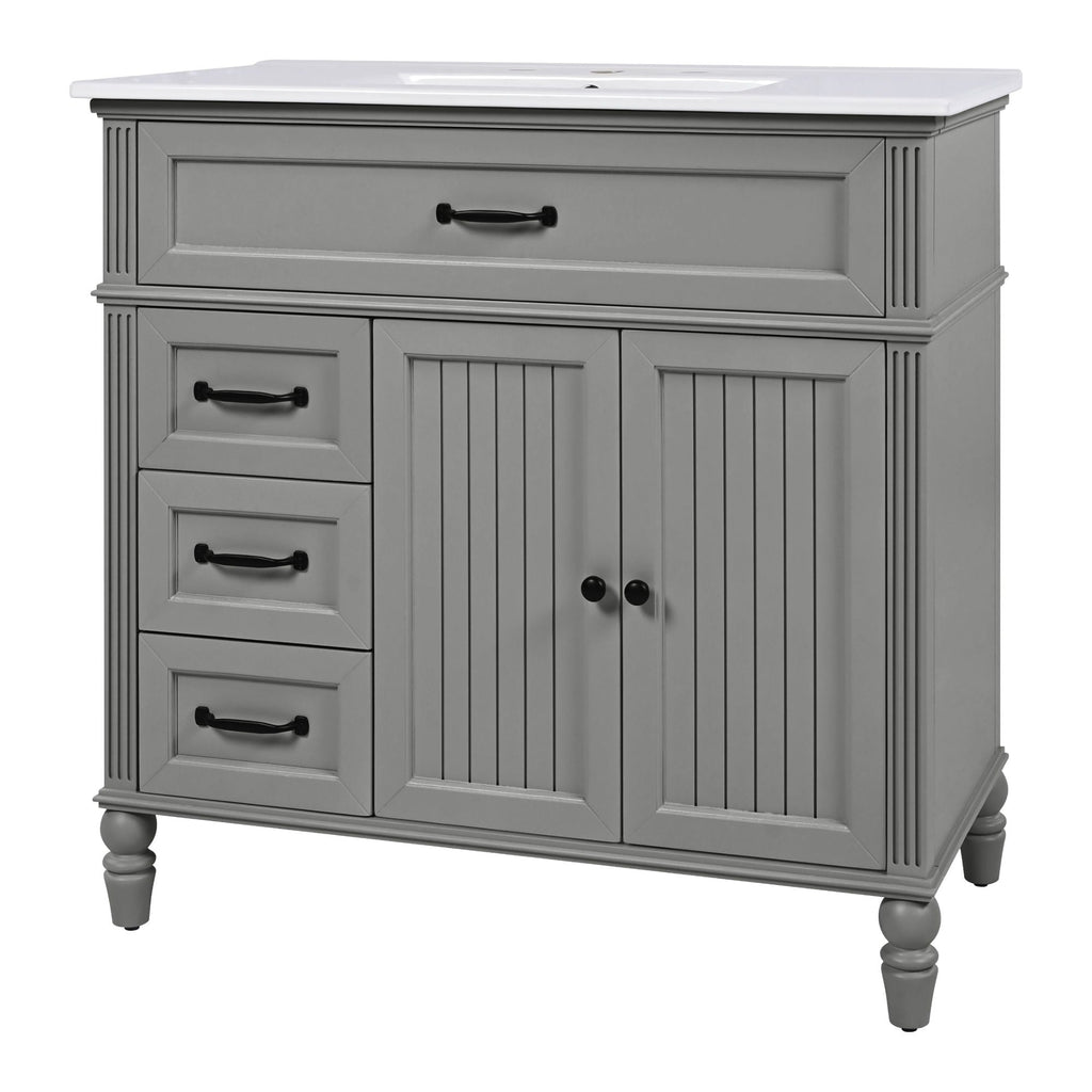 Bathroom Vanity With Sink and Drawers - Freestanding Solid Wood Cabinet