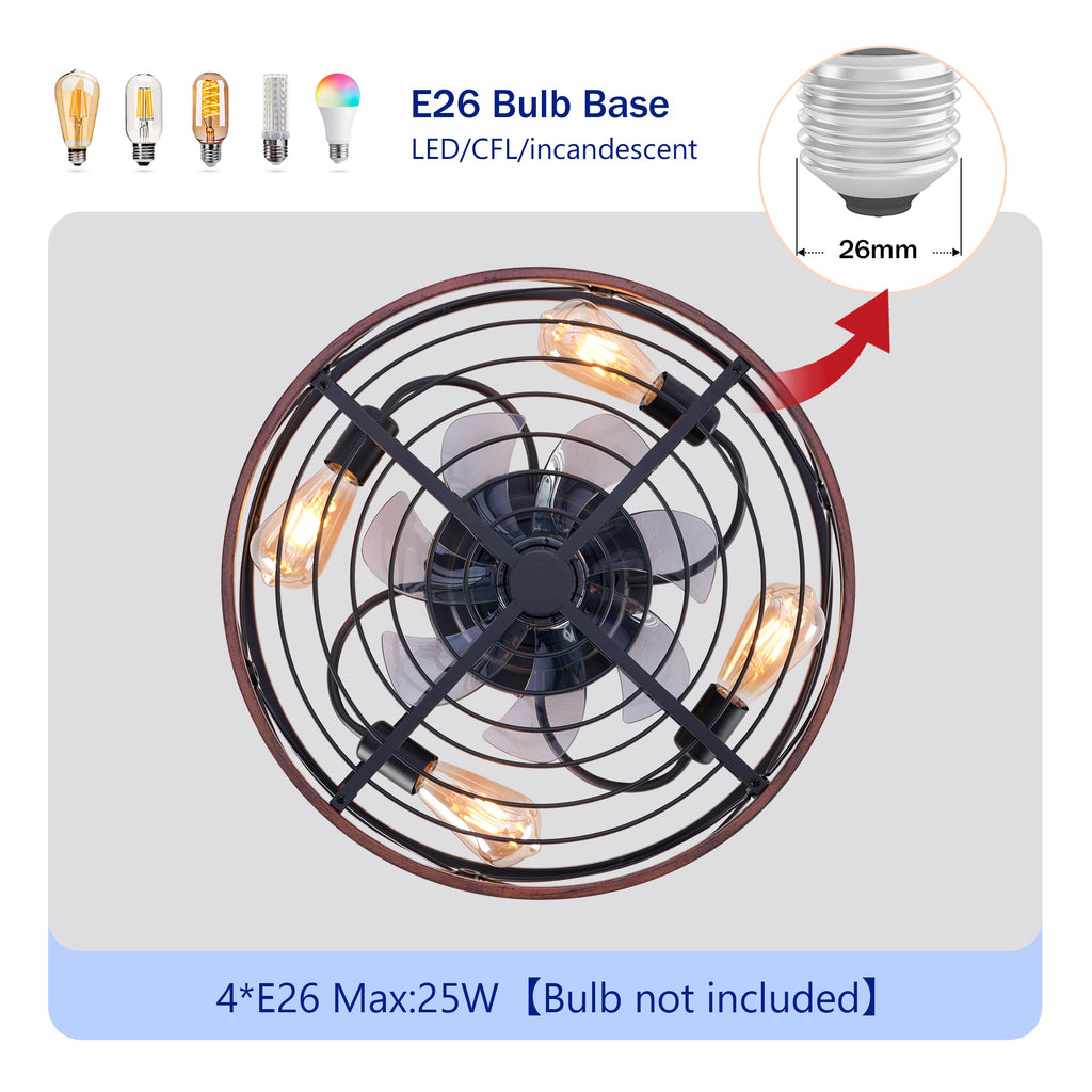 20'' Caged Ceiling Fan with Lights and Remote Control - Matte Black