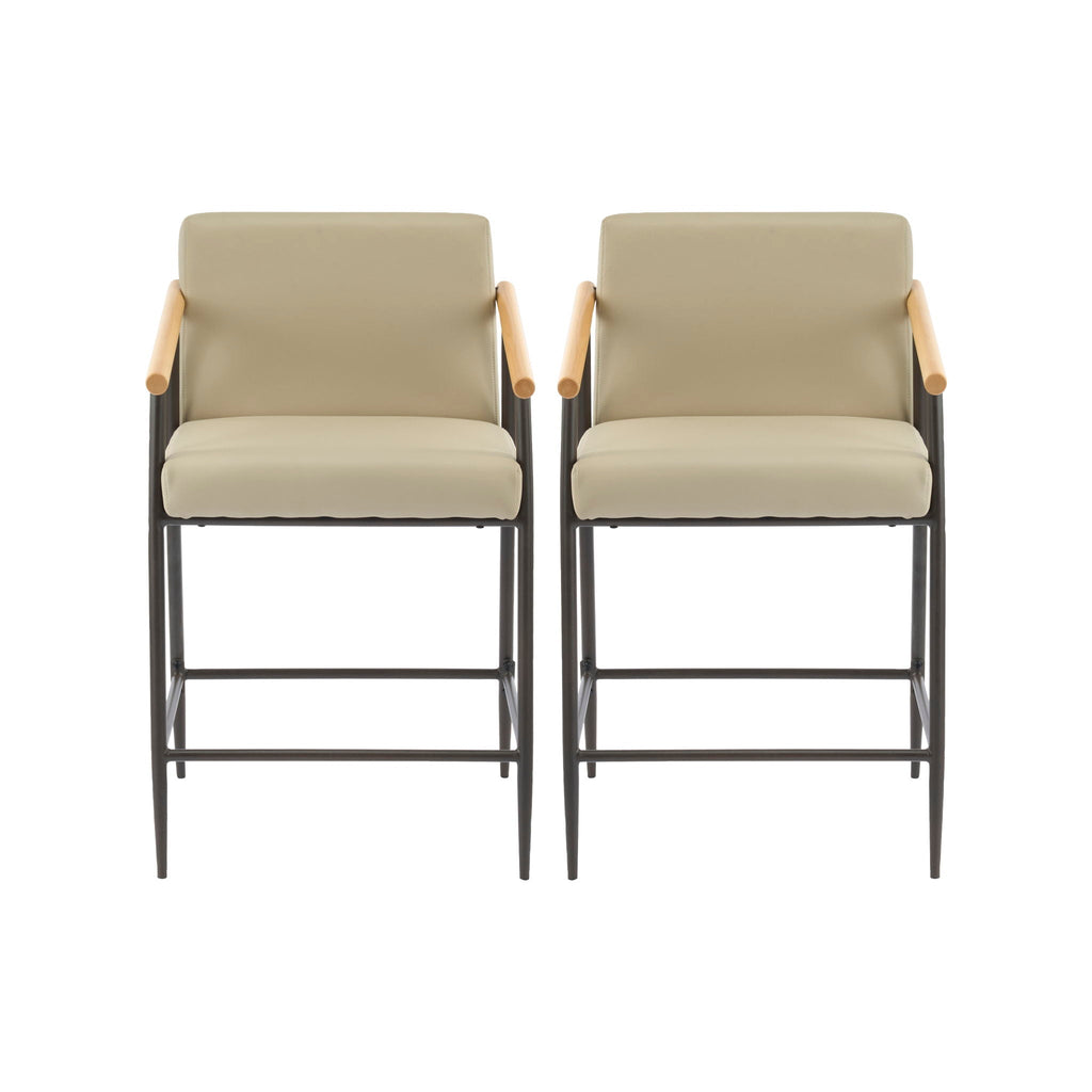 Mid Century Modern Counter Stool Set with Cushions - Khaki