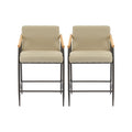 Mid Century Modern Counter Stool Set with Cushions - Khaki