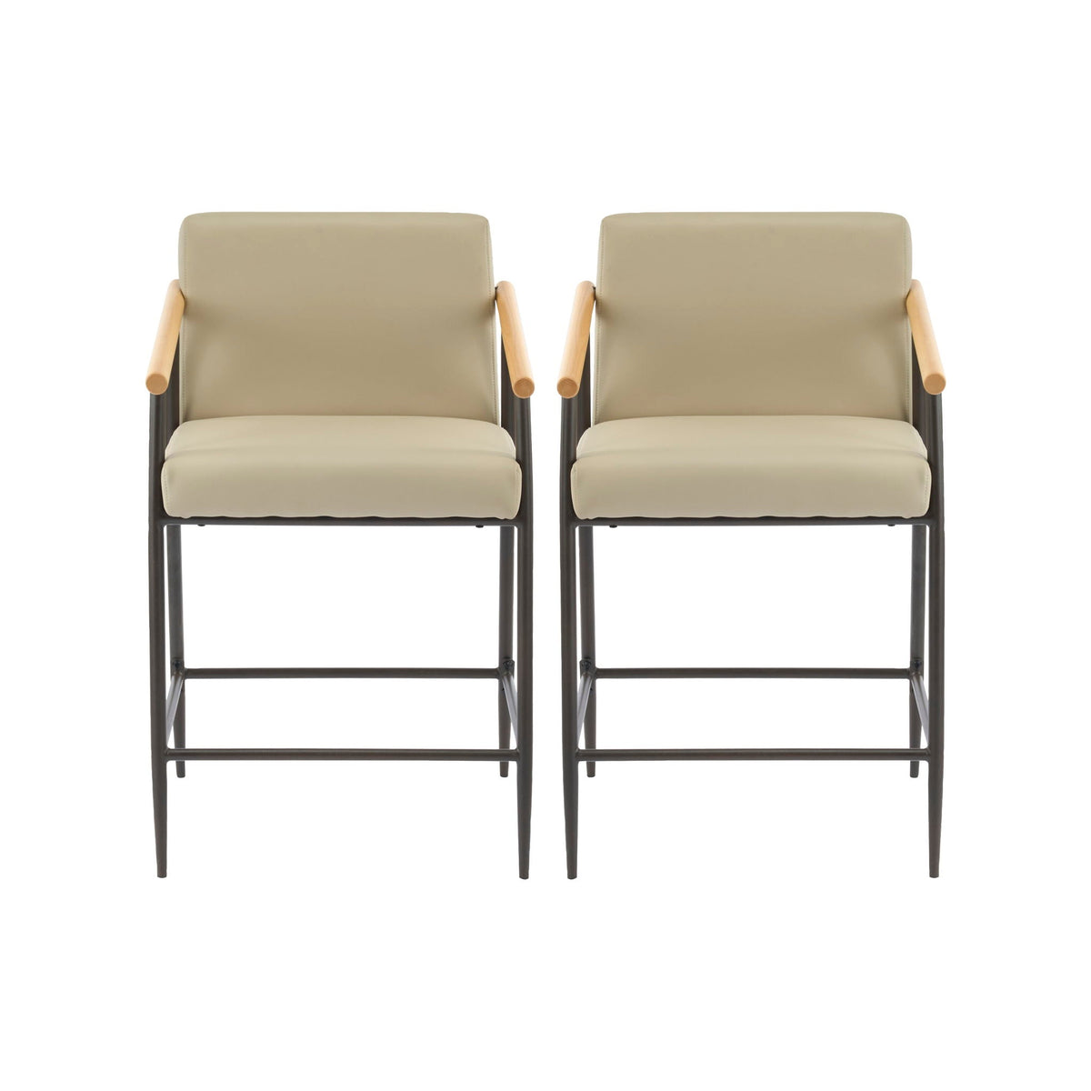 Mid Century Modern Counter Stool Set with Cushions - Khaki