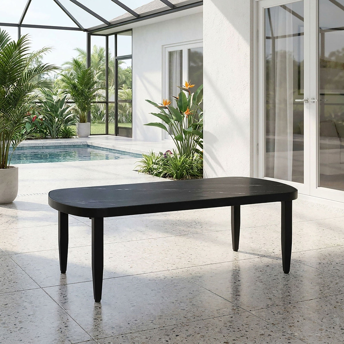 Outdoor Elegance Coffee Table with Rounded Corners – White or Black