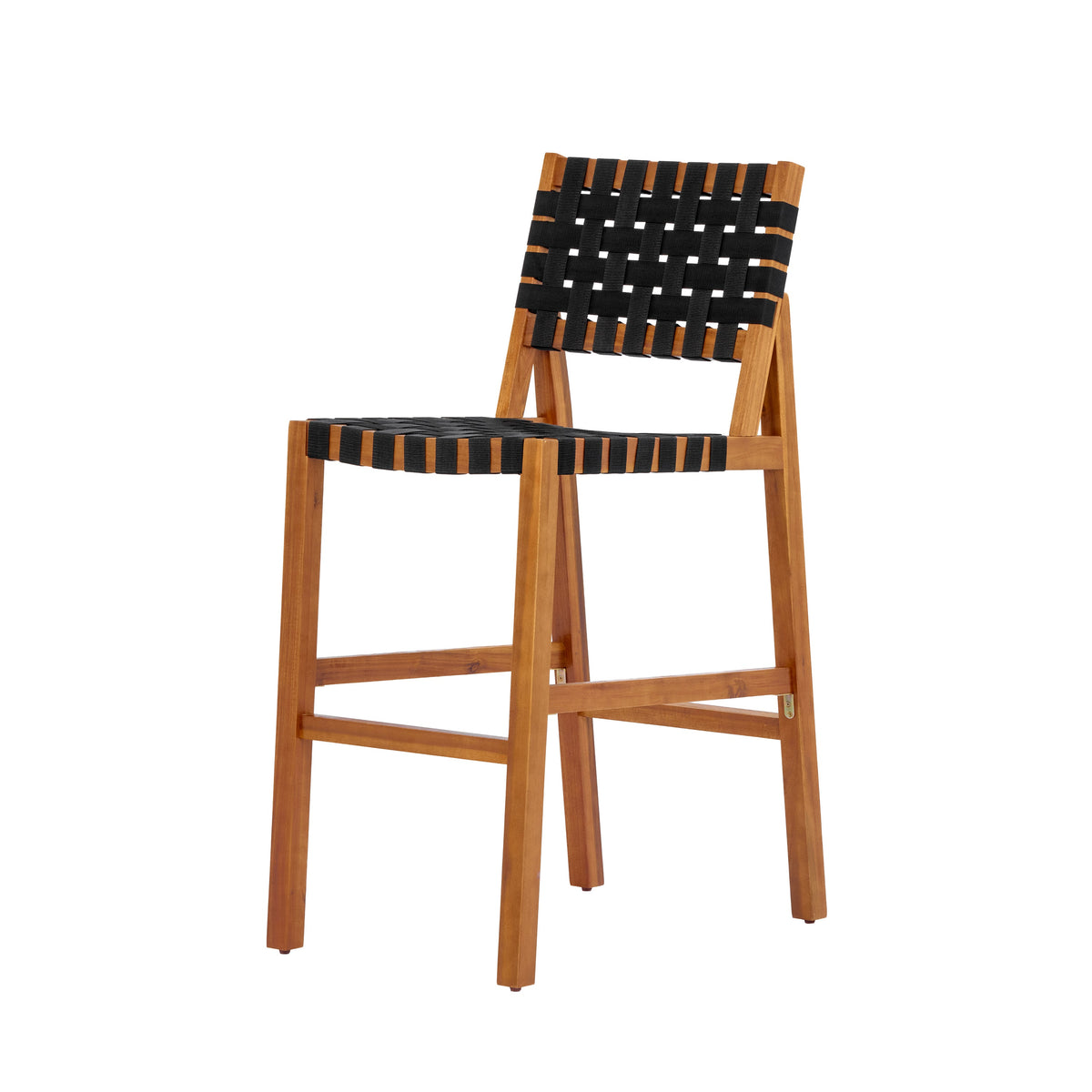 30.5" Seat Height Outdoor Acacia Side Chair with Woven Strap – Teak + Black or Teak + Beige
