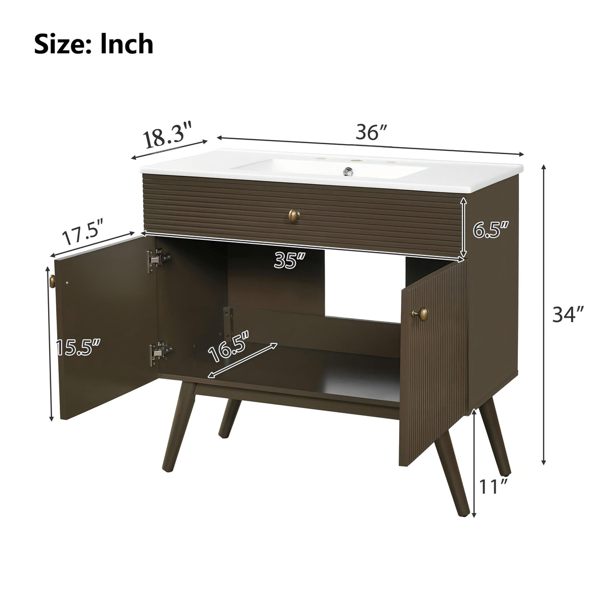 36" Luxury Striped Bathroom Vanity with Soft-Close Dual-Door Storage - Dark Brown