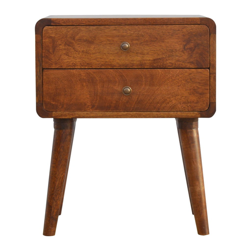 Solid Wood Curved Nightstand with 2 Drawers - Chestnut
