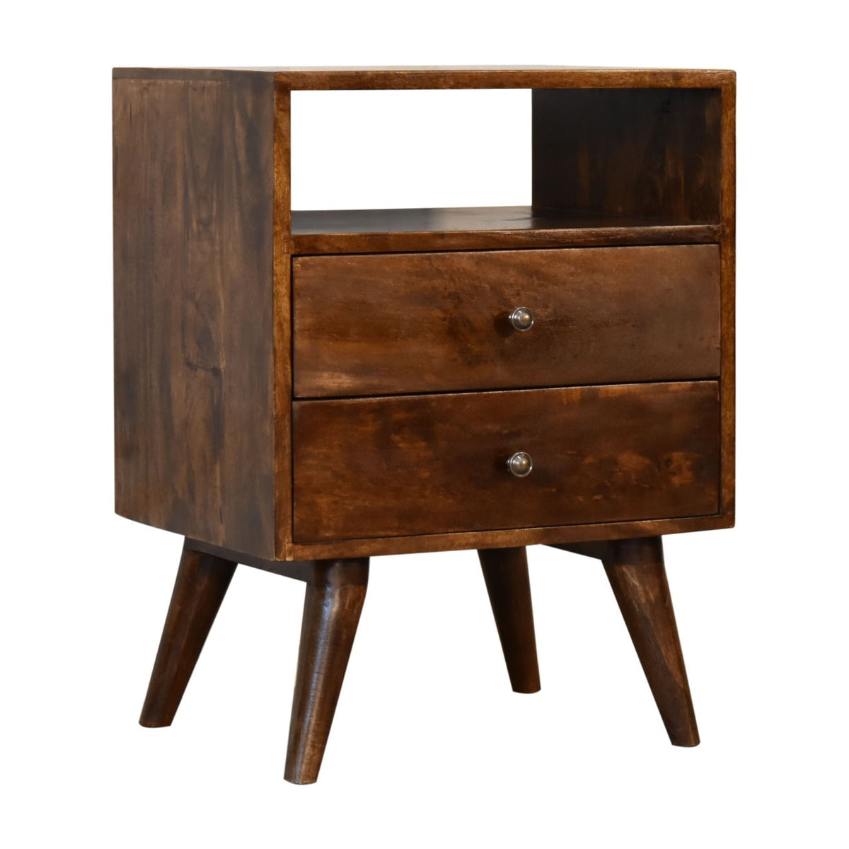 Classic Chestnut Nightstand with 2 Drawers and Nordic Legs