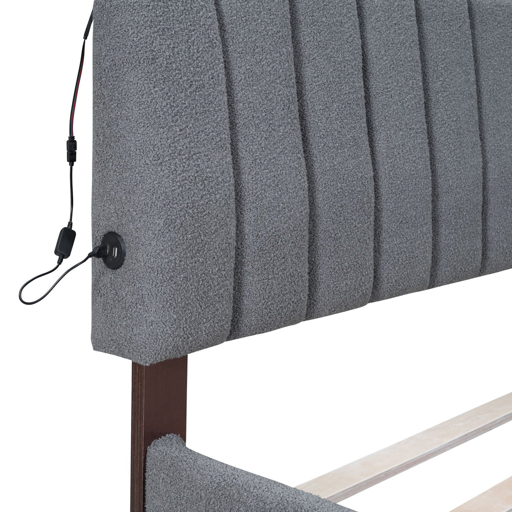 Upholstered Platform Bed With Trundle and LED Lights - Full or Queen