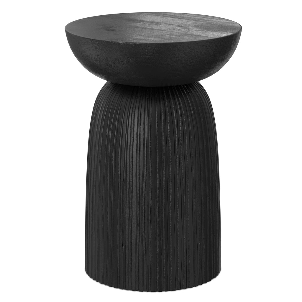 Black Mango Wood Accent Table with Vertical Line Design - Black