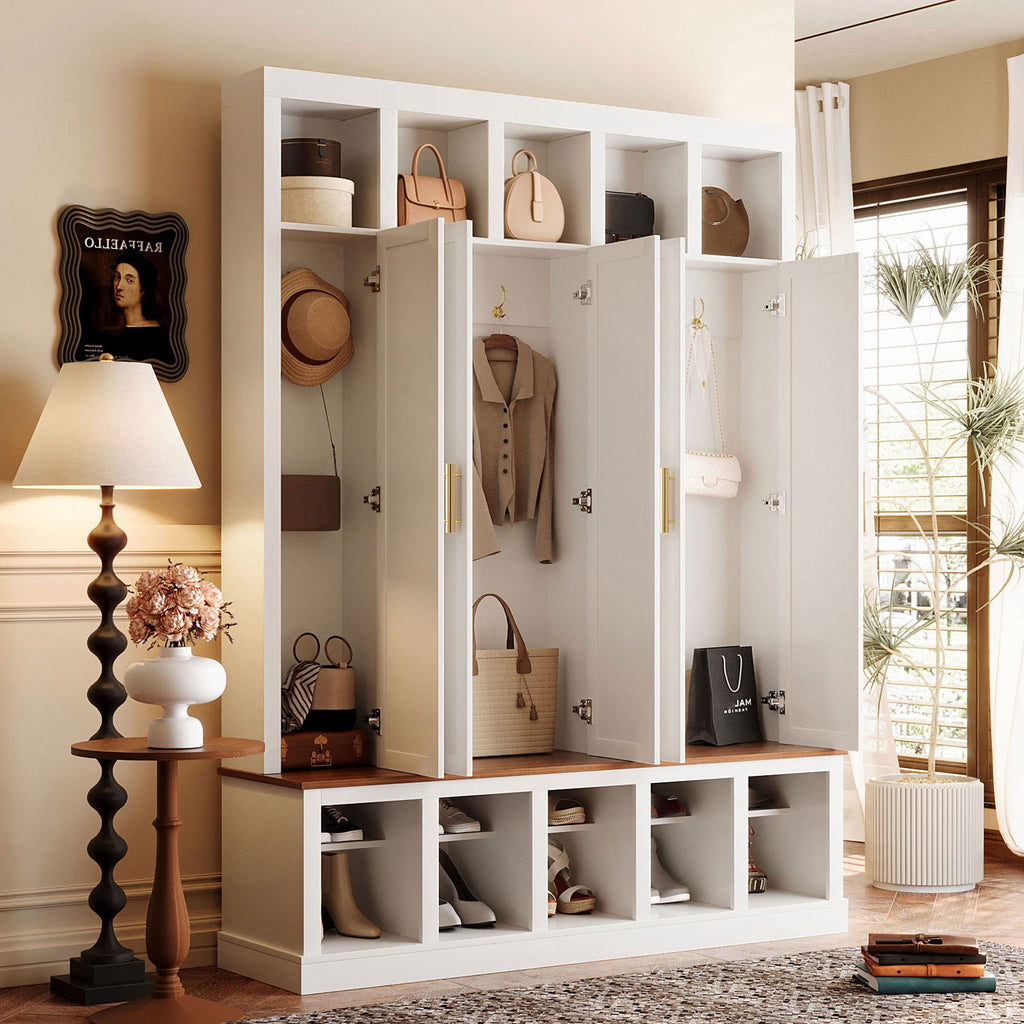 Farmhouse Entryway Storage Cabinet with Shoe Rack & Display Cubbies