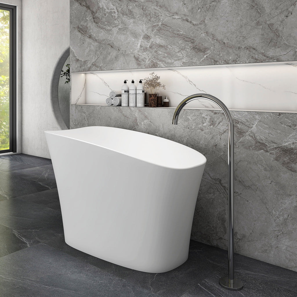 51-Inch Freestanding Solid Surface Deep Soaking Bathtub with Seat - Matte White