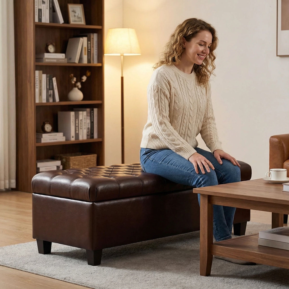 Storage Ottoman Bench with Safety Hinges - Faux Leather or Fabric