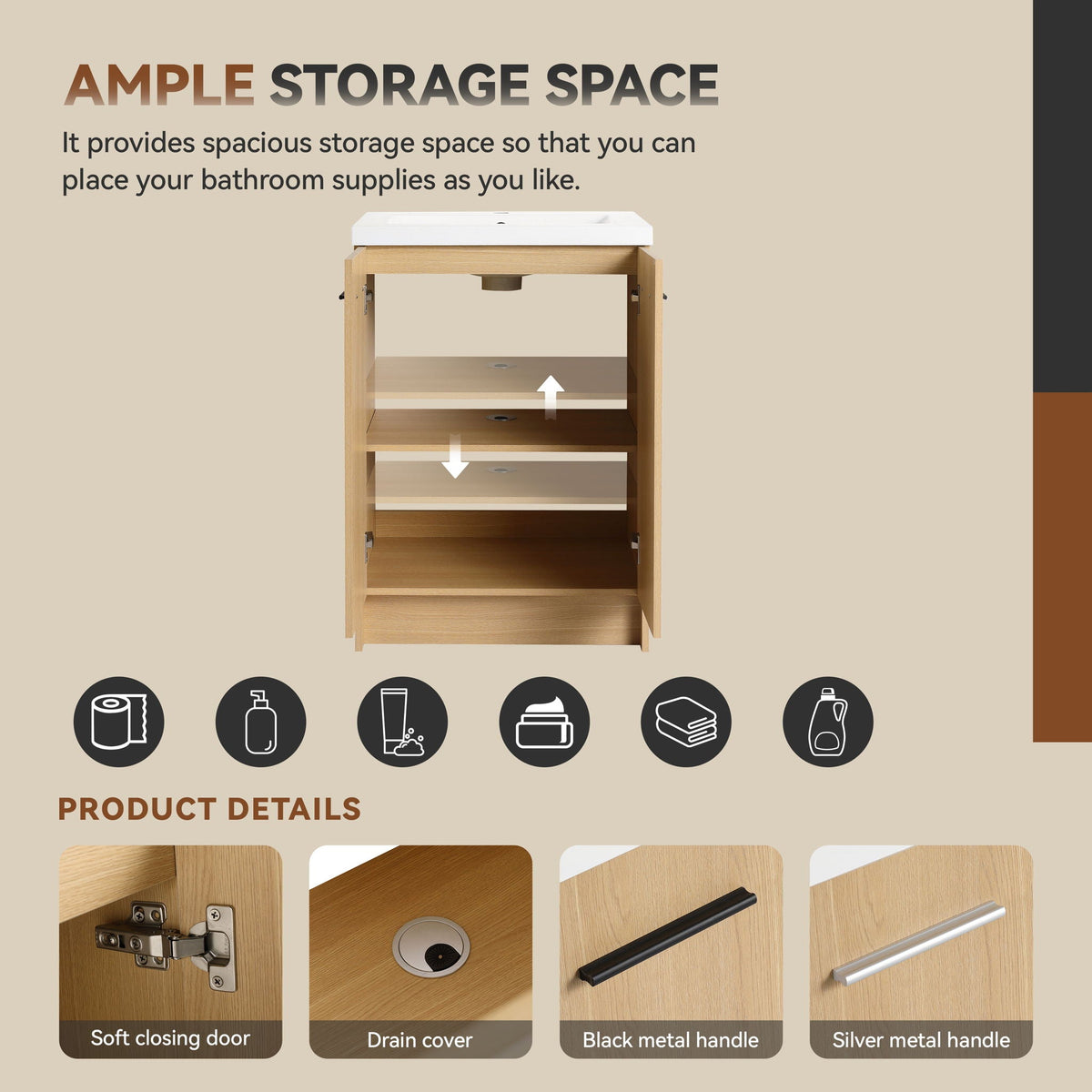 Floating Bathroom Vanity With Sink, Wall Mounted Double Door Storage - Light Brown