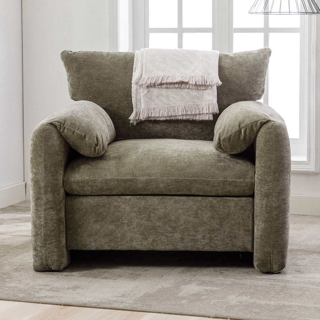 Oversized Accent Single Sofa Lounge Chair with Stain-Resistant Chenille - Matcha Green