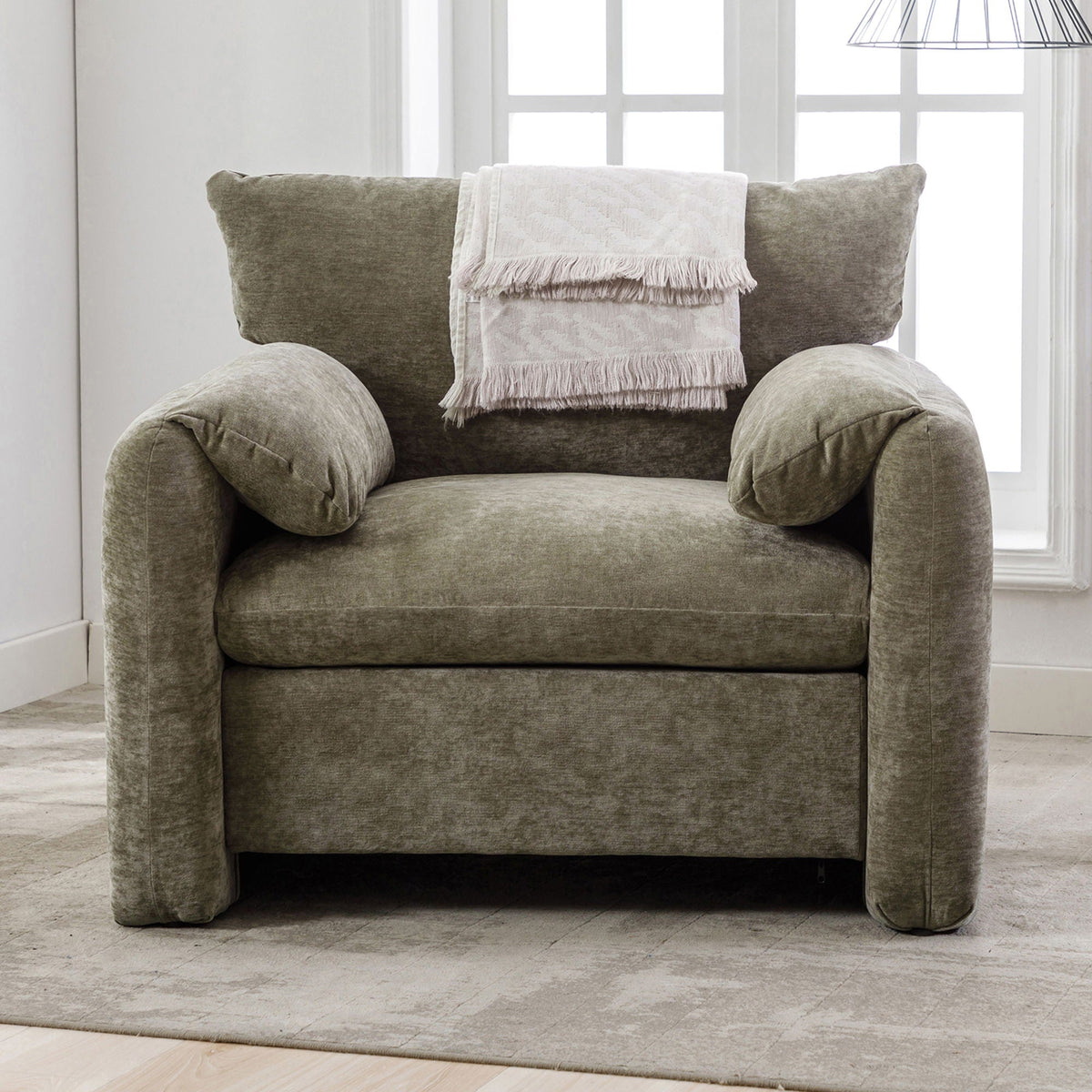 Oversized Accent Single Sofa Lounge Chair with Stain-Resistant Chenille - Matcha Green
