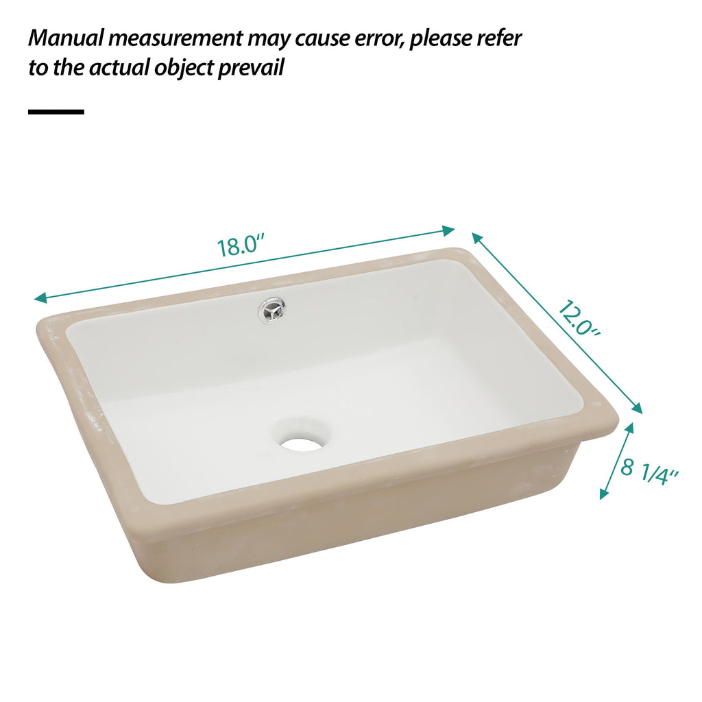Modern Ceramic Rectangular Undermount Bathroom Sink with Overflow - White