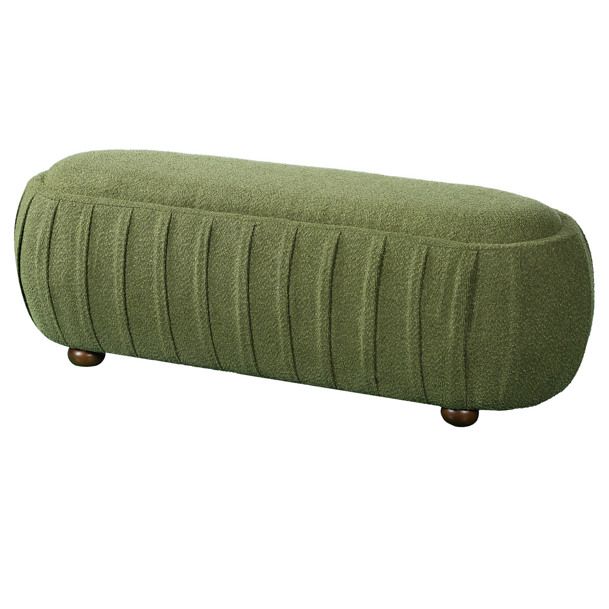 Upholstered Oval Ottoman with Boucle Fabric - Olive Green