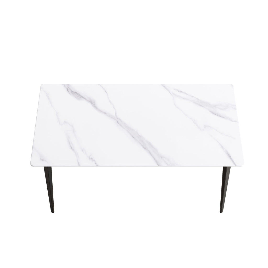 Modern Artificial Stone Dining Table with Black Metal Legs - White