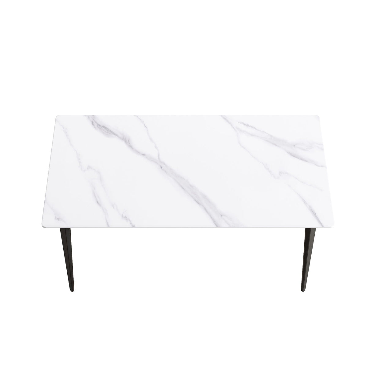Modern Artificial Stone Dining Table with Black Metal Legs - White