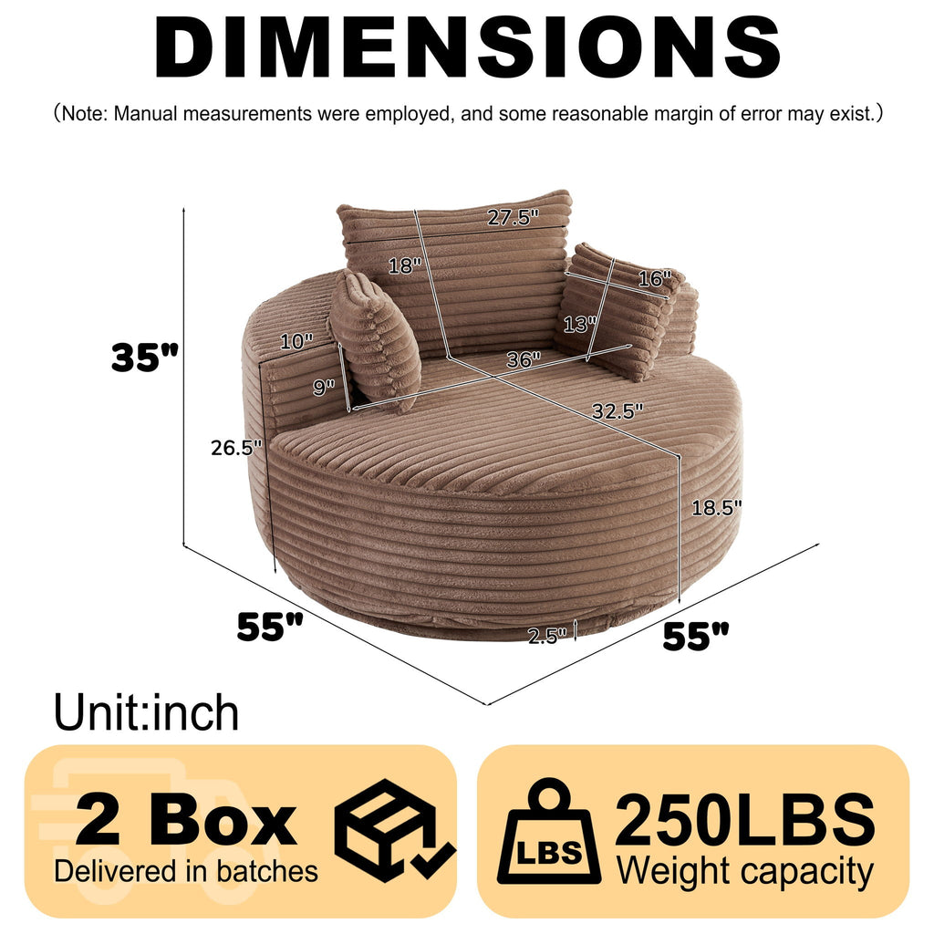 Swivel Sleeper Chair with Supportive Pillow and 360° Base - Multiple Colors