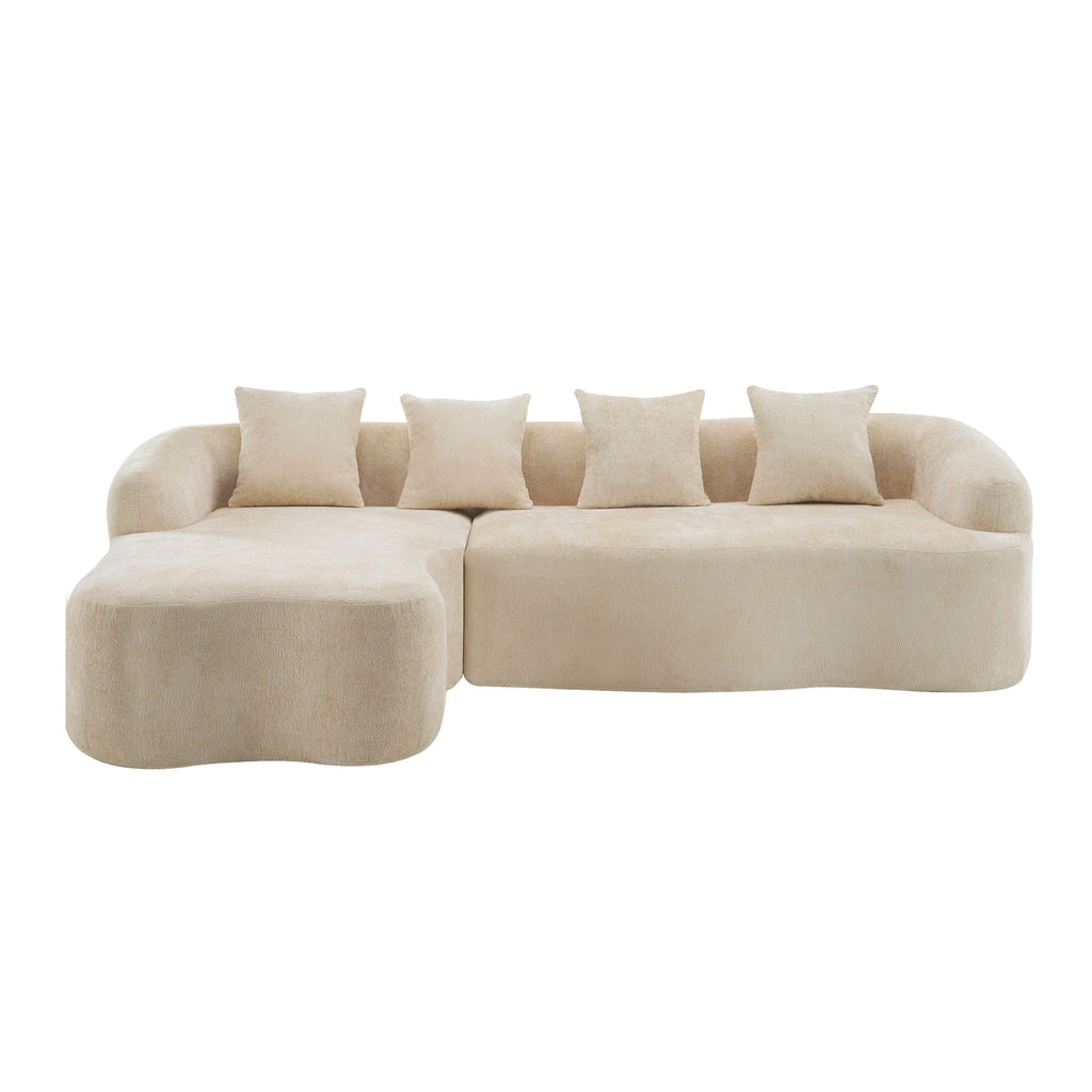 Modular L-Shape Sectional Sofa with Curved Chaise - Green, Beige, Gray