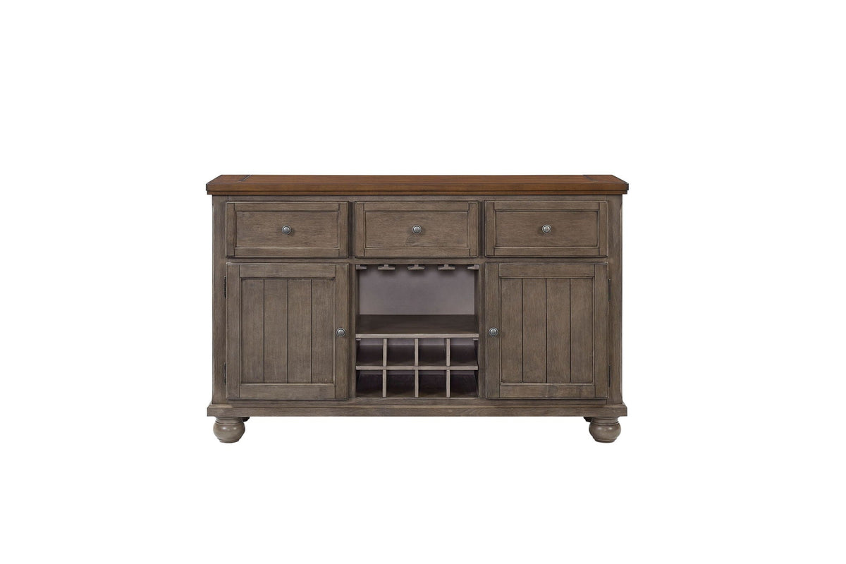 Rustic 2 Tone Server with Wine Storage - Gray