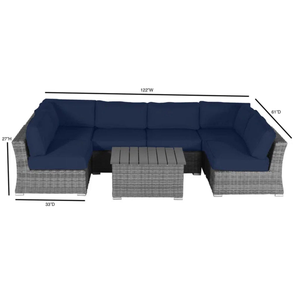 Wicker Sectional Sofa with Cushions and Table - Gray