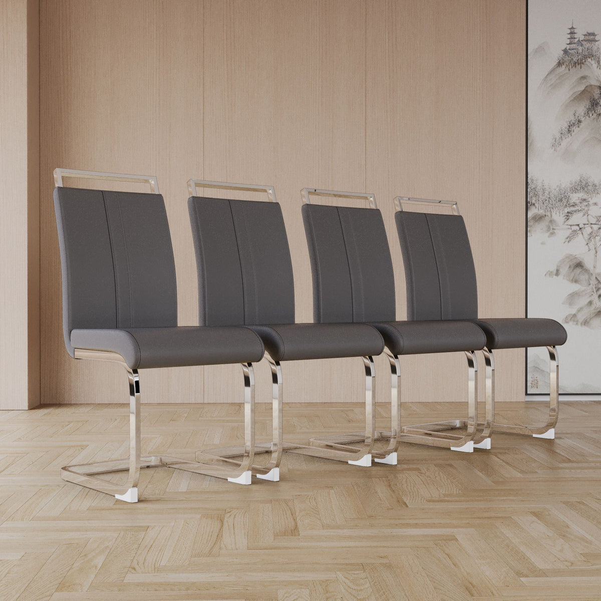 Modern Dining Chairs with Padded Seat and High Back - Black, White, or Dark Gray