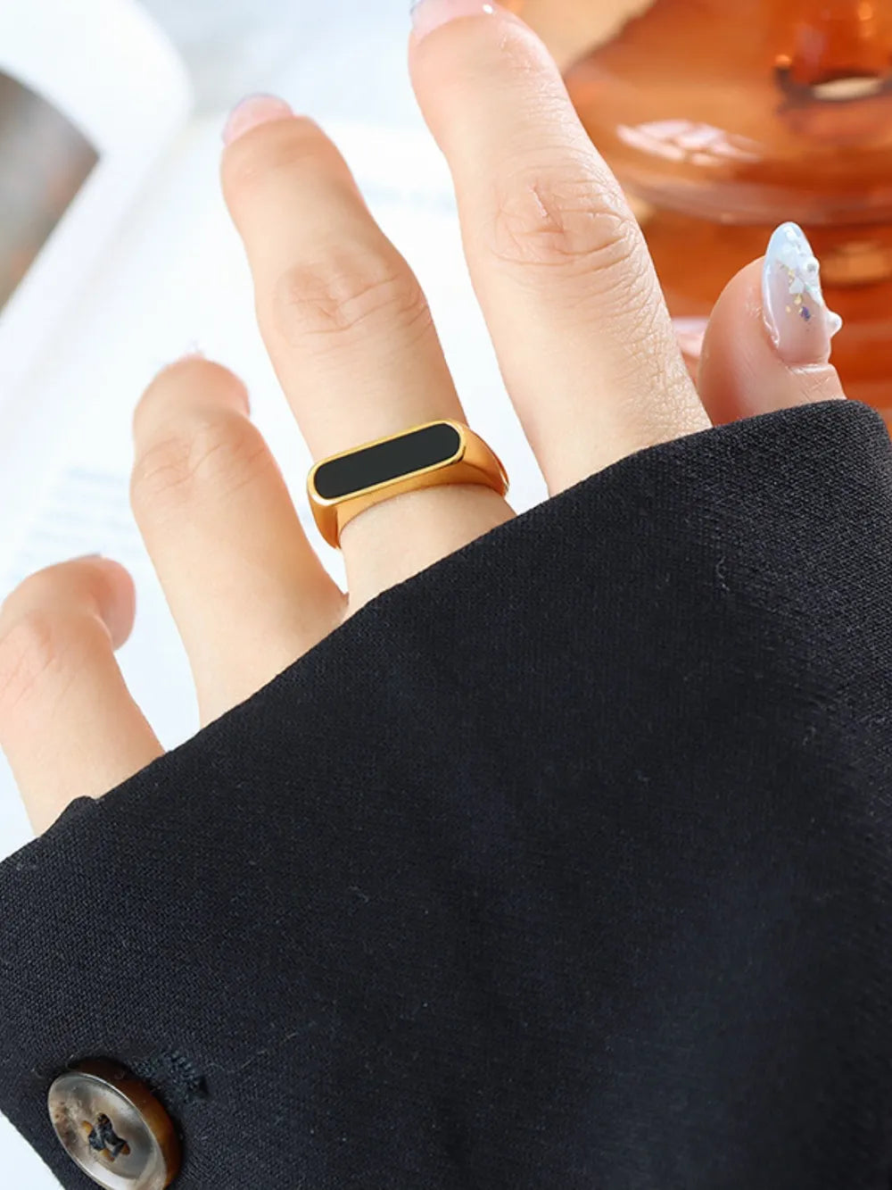 French fashion exaggerated geometric weight glazed element ring