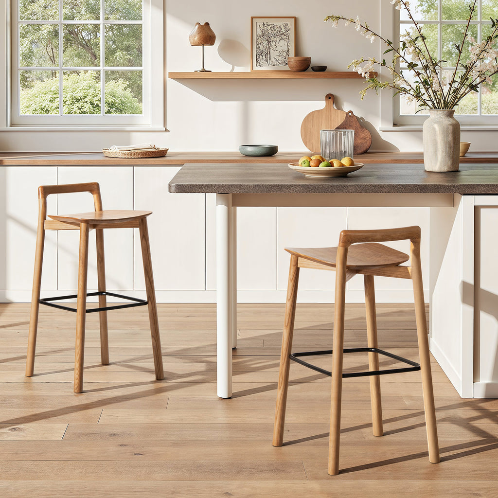 Modern Minimalist 30" Wood Barstool with Low Back - Brown