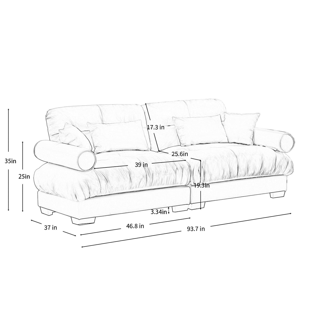 Modern Sofa with Bolstered Armrests and Pillows - Beige or Dark Green