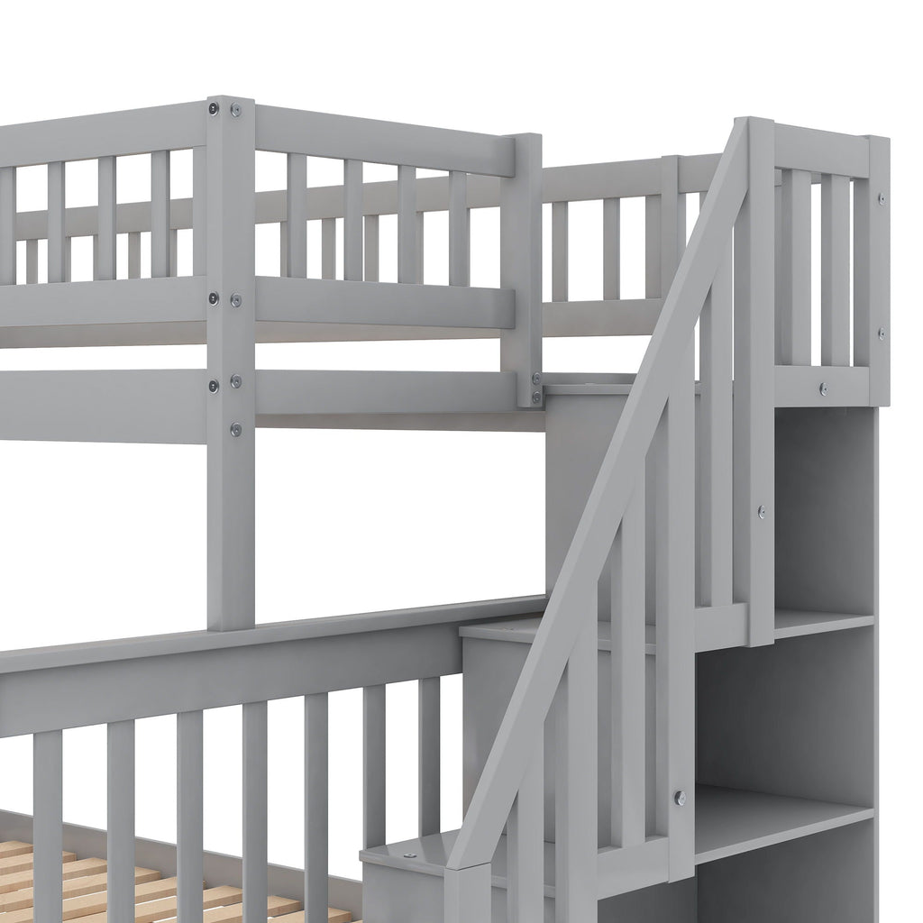 Bunk Bed with Staircase and Storage Options - Dark Gray or White