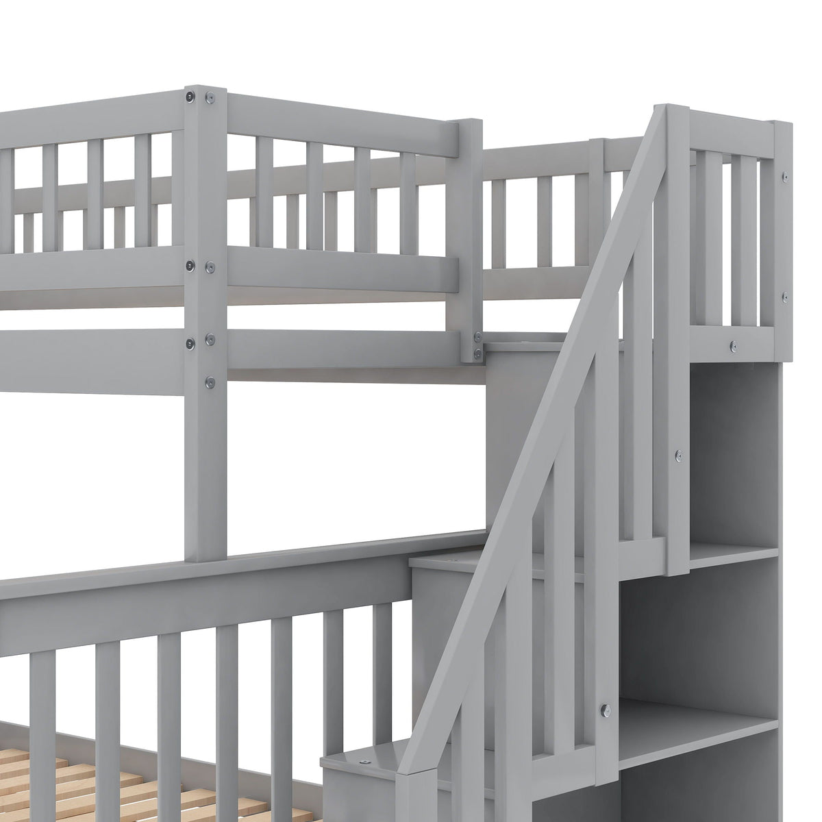 Bunk Bed with Staircase and Storage Options - Dark Gray or White