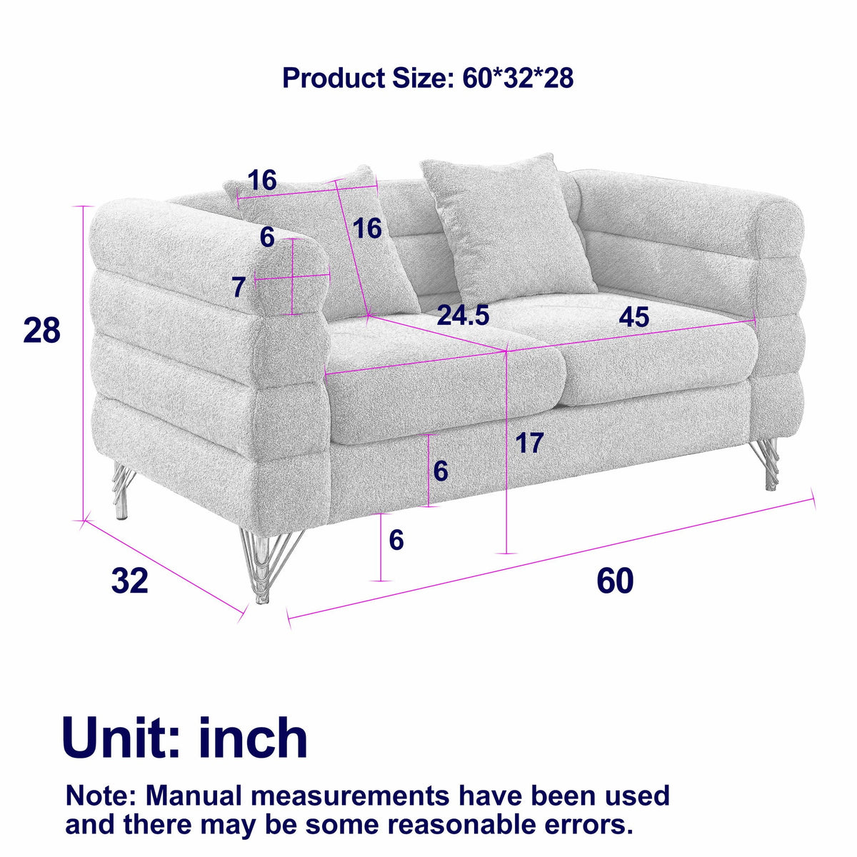 Oversized 2 Seater Sectional Sofa with Deep Seating and 2 Pillows - Dark Green or Beige