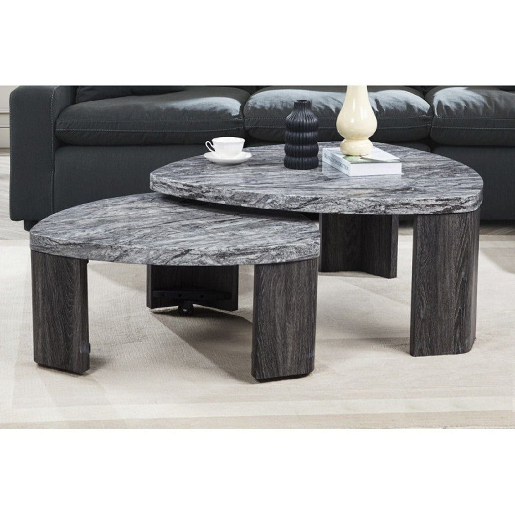 Triangle Nesting Coffee Table Set with Faux Marble Finish - Gray