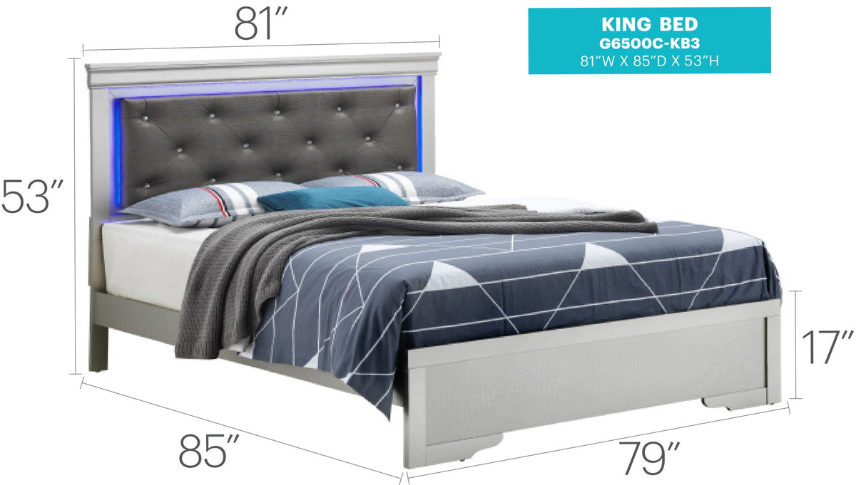 LED Upholstered Bed with Jewel Tufted Headboard - Multiple Colors