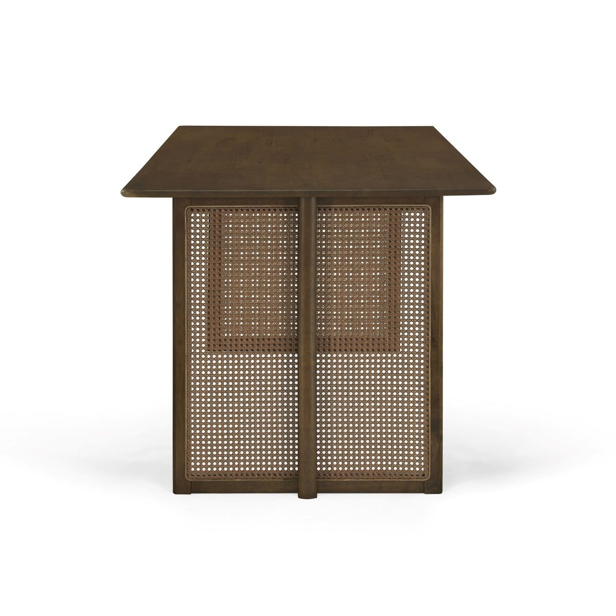 Walnut Rubber Wood Dining Set with Plastic Rattan Accents - Walnut