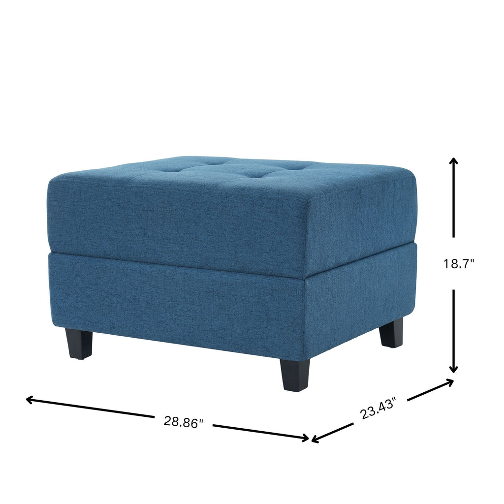Navy Tufted Ottoman with Classic Button Detailing - Navy Blue