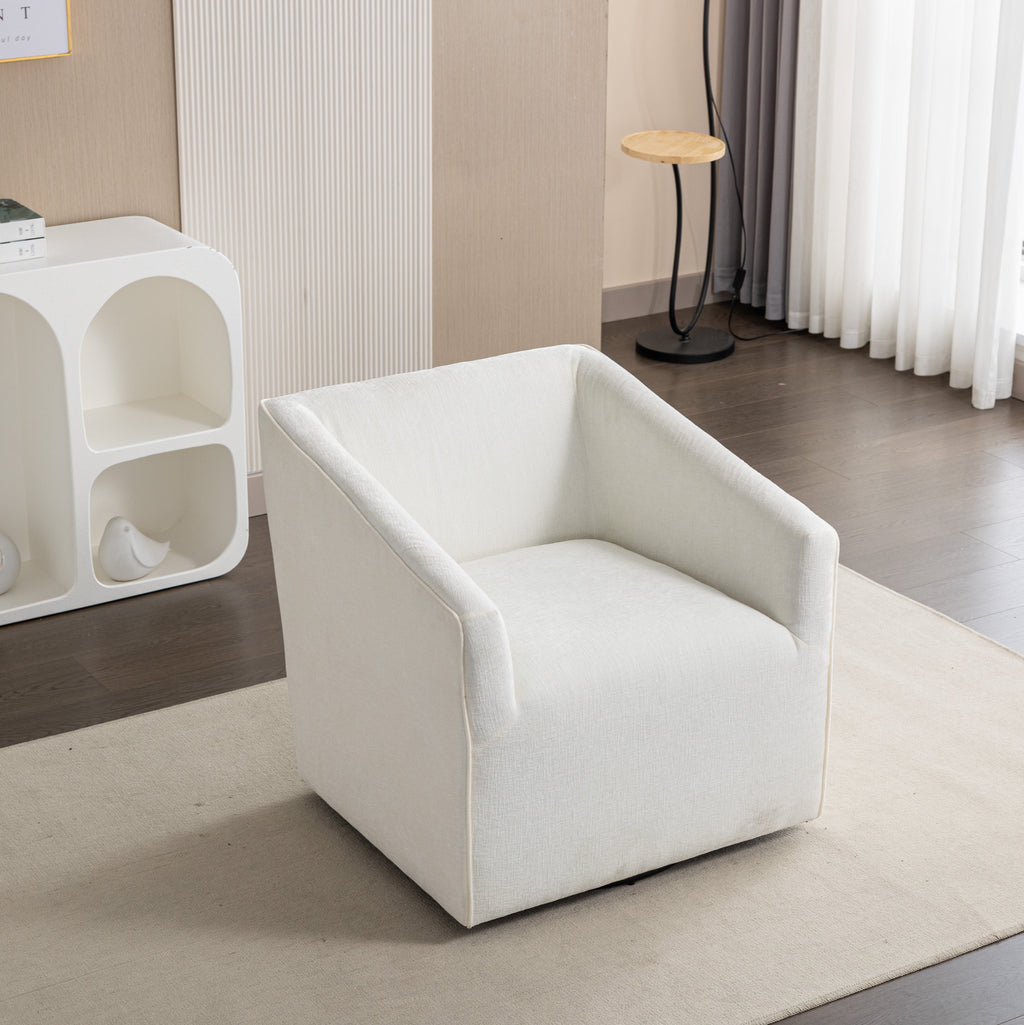 Modern Upholstered Barrel Armchair with 360° Swivel - Chenille