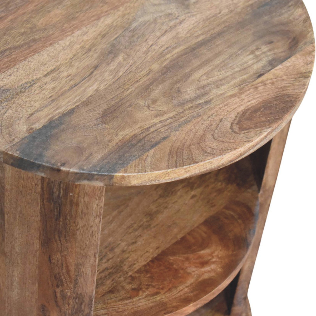 Solid Wood Ventura Open Round Side Table with Open Framework - Golden Teak