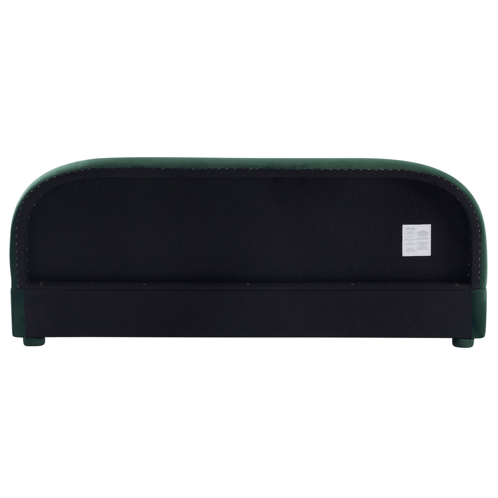 Dark Green Velvet Bed Frame with Curved Headboard - Green