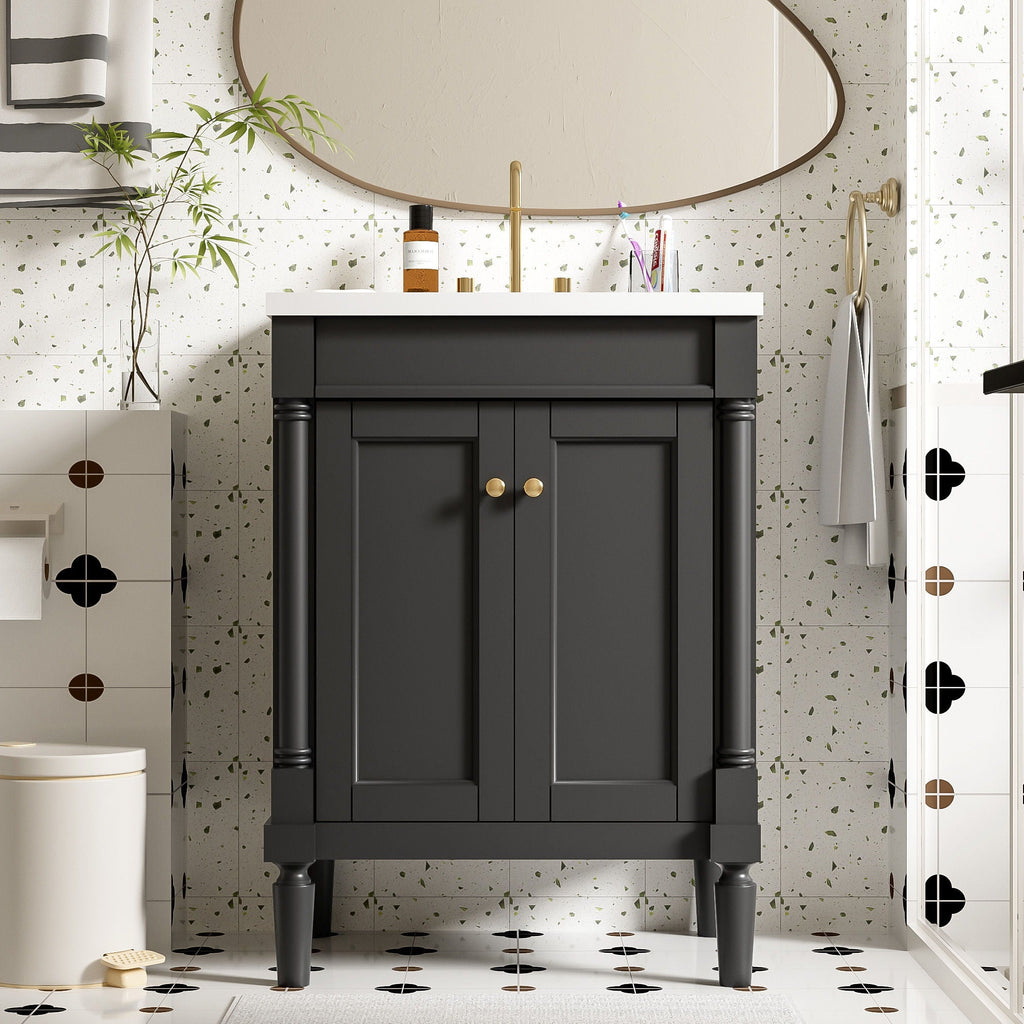 Bathroom Vanity With Top Sink and Two-Tier Storage Cabinet - Multiple Colors