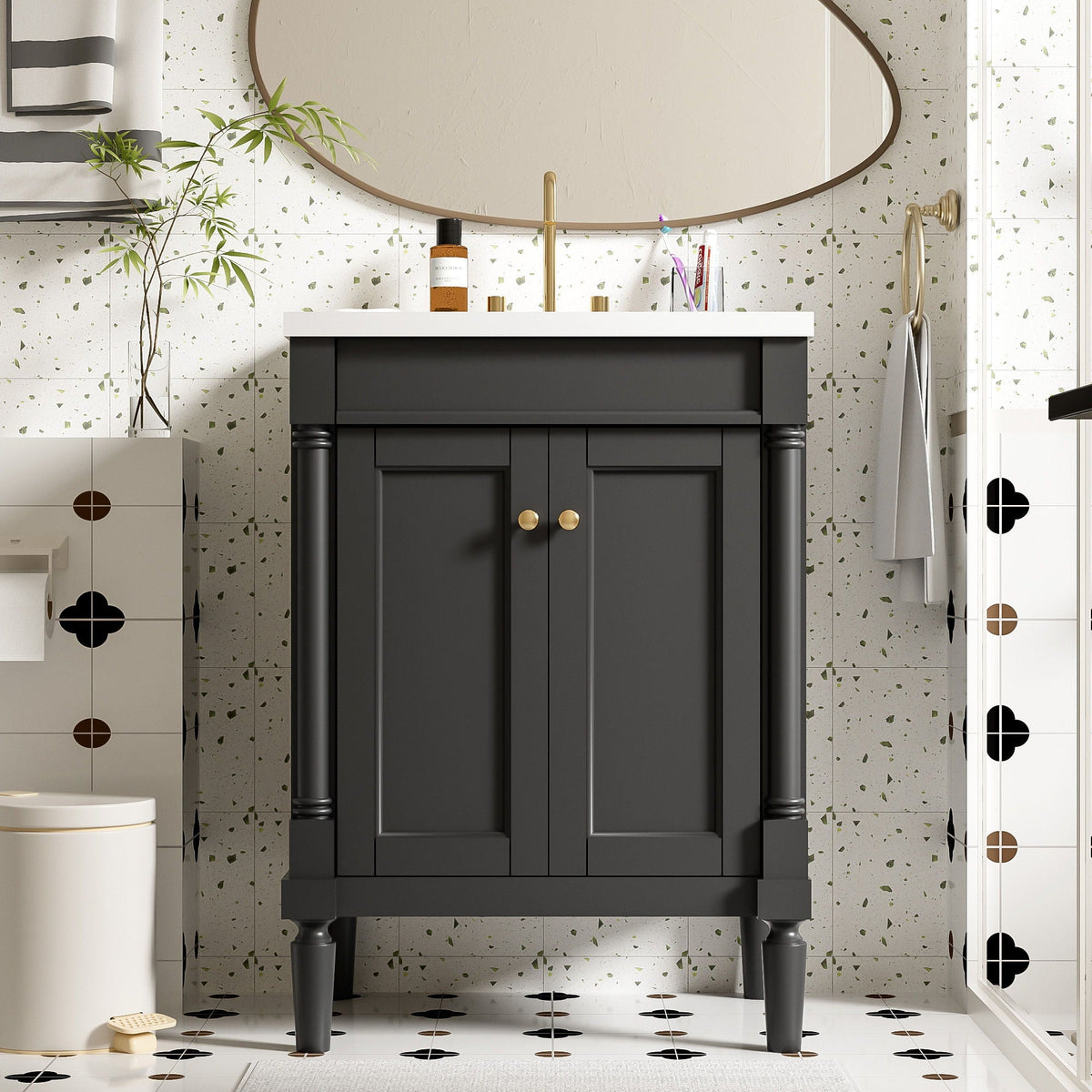 Bathroom Vanity With Top Sink and Two-Tier Storage Cabinet - Multiple Colors