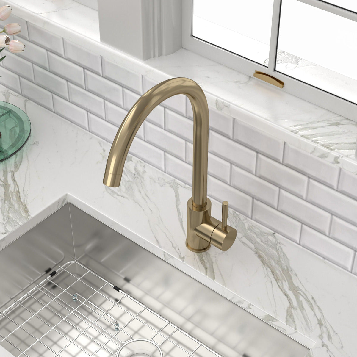 Modern Kitchen Sink Faucet with Single Handle - Gray, Black, Gold