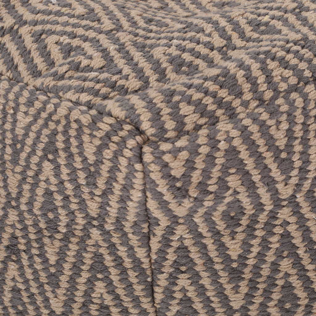 Hand Loomed Cotton Pouf with Polystyrene Fill - Dark Gray / Brown