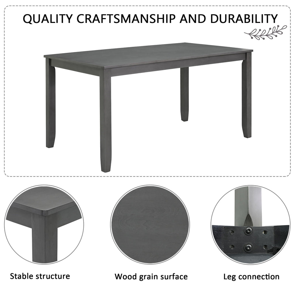 Gray 6 Piece Dining Room Set with Bench with Padded Faux Leather Seats - Gray Wood Grain