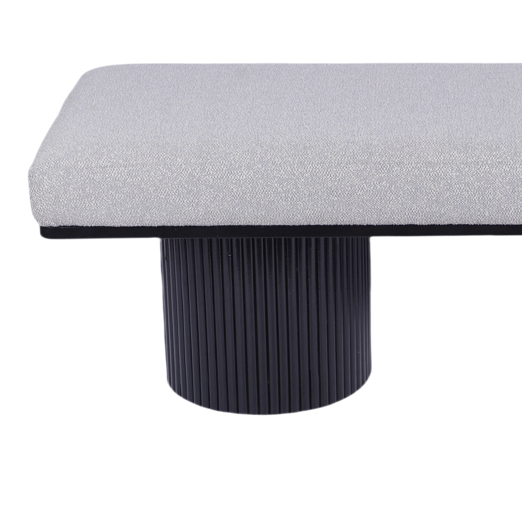Boucle Upholstered Bench with Chunky Black Legs - Light Gray