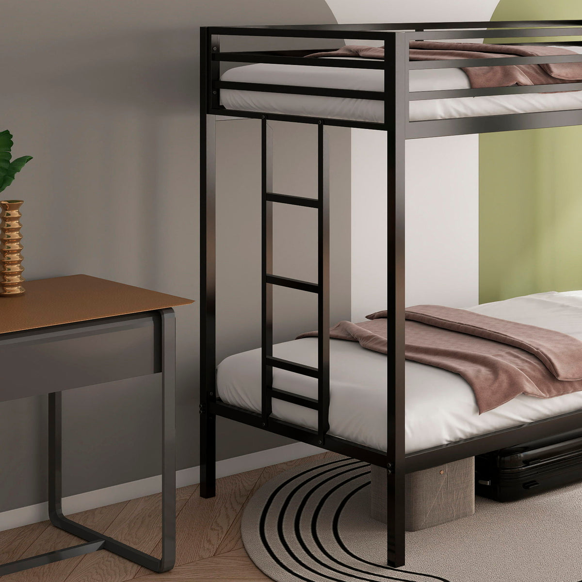 Twin Over Twin Bunk Bed with Safety Guardrails - Black