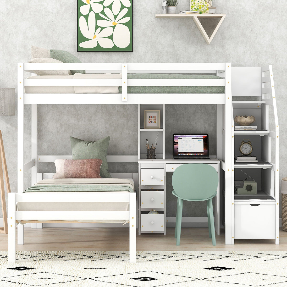 Storage Loft Bed with Stand Alone Bed and Desk - Twin Size