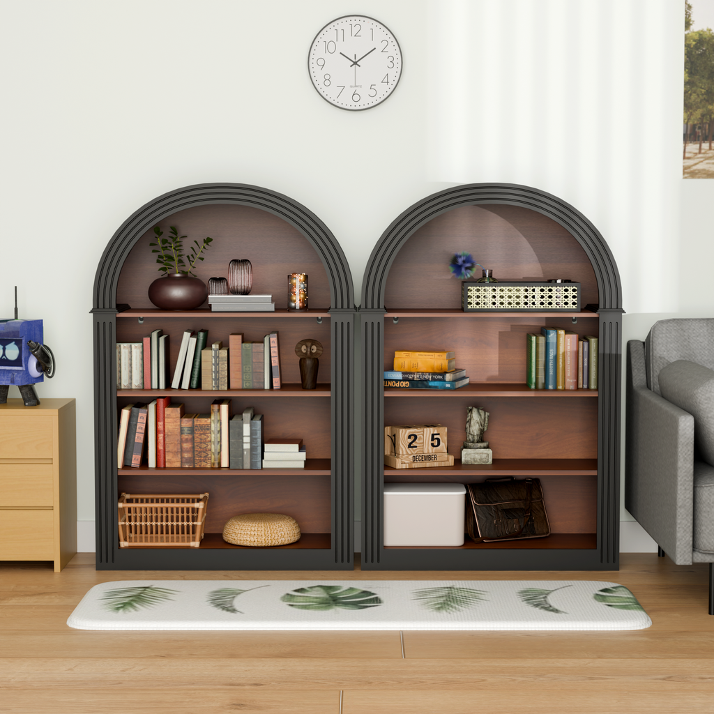 4-Shelf Tall Arched Bookcase with Sturdy MDF Construction - Brown